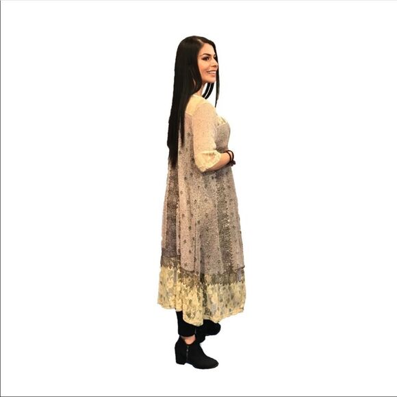 Very Moda Long Duster Cream Lace Embellished S/M Medium - Picture 3 of 6